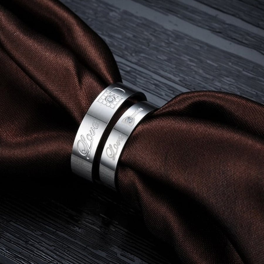 Couples rings engagement marriage connection silver plated shaped lock and key decorated with zircon stone