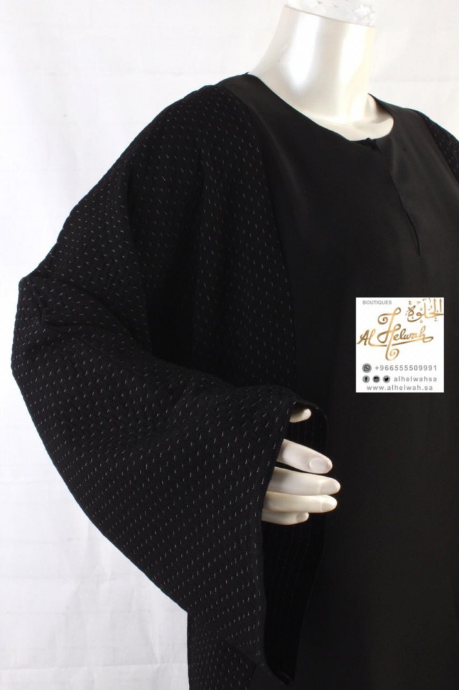 Cloaked abaya with dotted jacquard on crepe salona