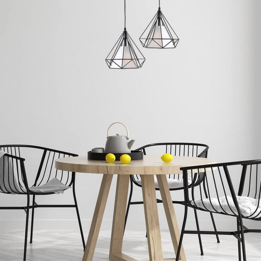 Hanging chandelier with a shiny pyramidal black structure