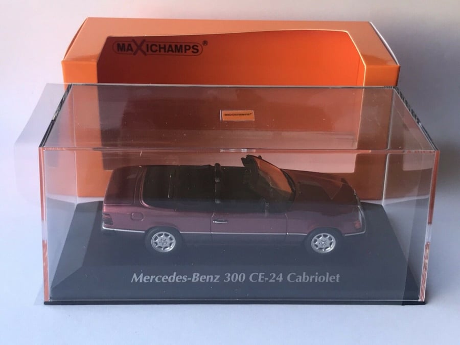 RARE Mercedes-Benz E-Class 300CE 24V (A124) Cabriolet 1991 Dark Red 1:43 Minichamps 940037030