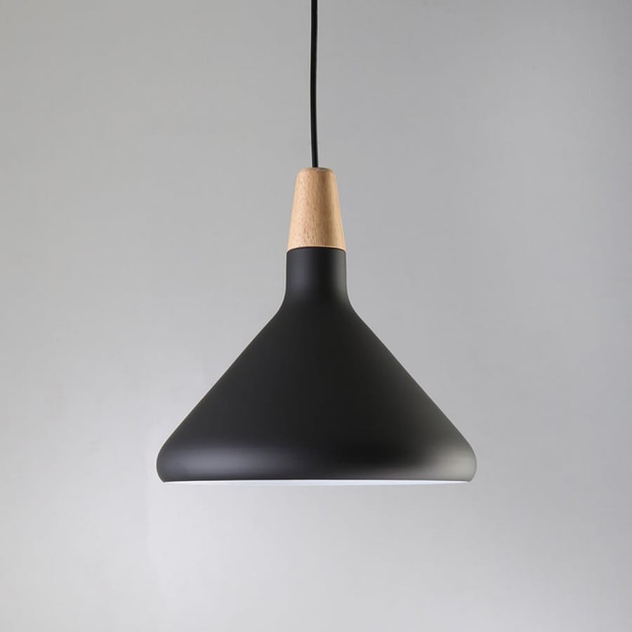 Black hanging chandelier with wood
