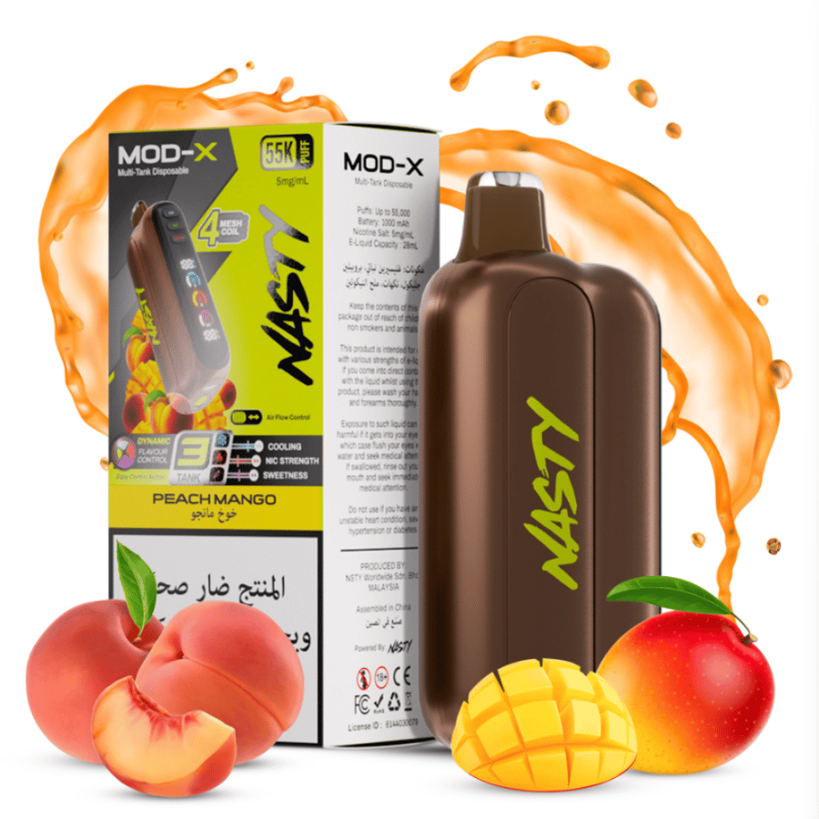سحبة ناستي مود اكس 55 الف موشة خوخ مانجو nasty mod x 55k puffs Peach M
