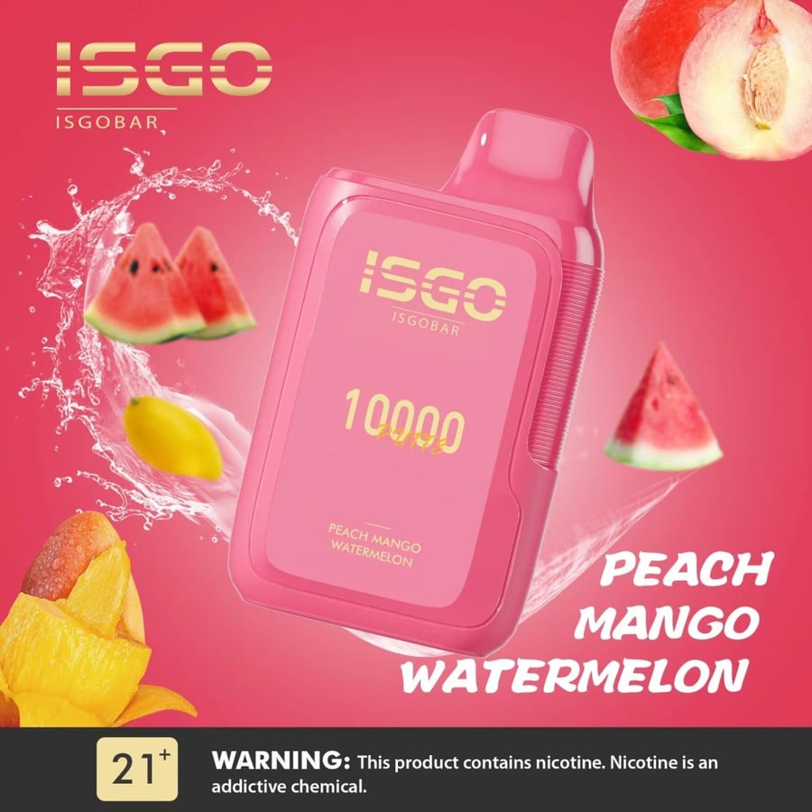 ايسجو بار 10000 سحبة مكس خوخ مانجو وبطيخ ISGO BAR 10000 PUFFS PEACH MA