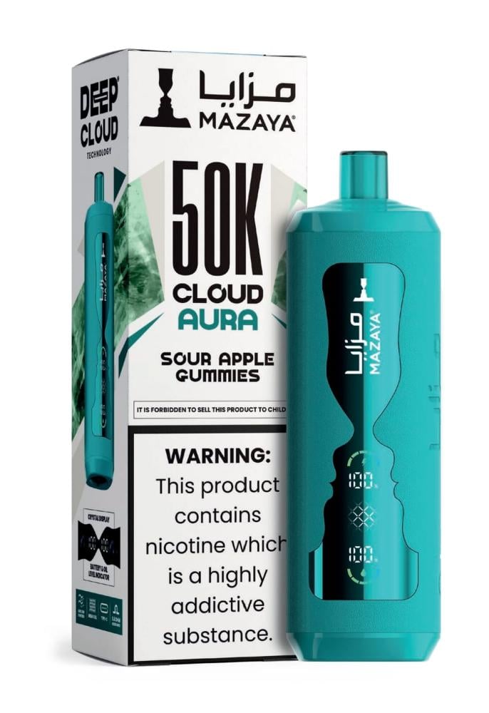 فيب مزايا كلاود اورا 50000 سحبة علكة تفاح mazaya cloud aura 50k puffs
