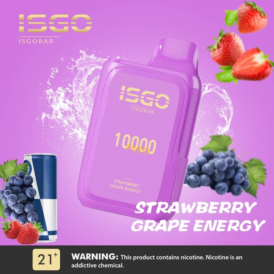 ايسجو بار 10000 سحبة مكس مشروب الطافة بالفراولة,والعنب ISGO BAR 10000