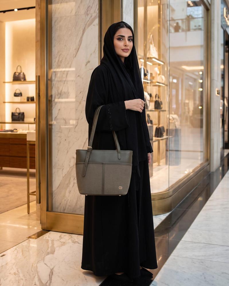 شنطة كتف نسائية زيتي وقماش زيتي مع محفظة صغيرة