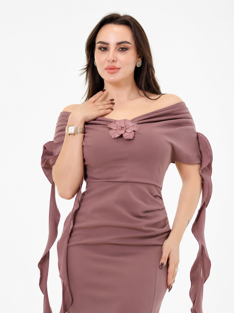 فستان سهرة أوف شولدر بورد أنيق