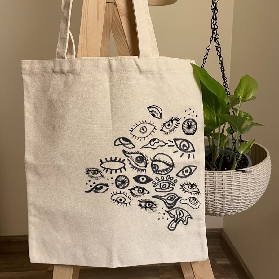 Hand painted eyes tote bag