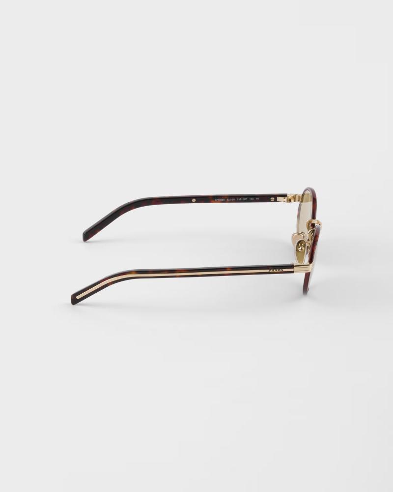 PRADA PR B56S Round-Frame Tortoiseshell Metal Sunglasses