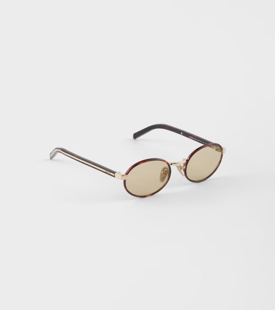 PRADA PR B56S Round-Frame Tortoiseshell Metal Sunglasses