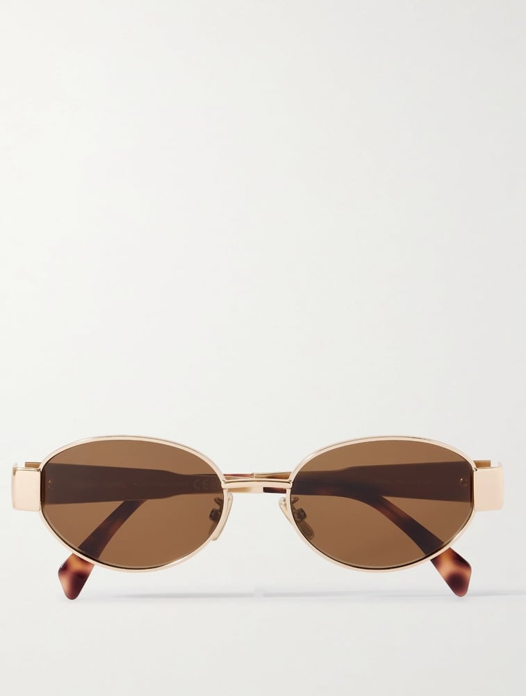 CELINE EYEWEAR نظارات شمسية بإطار بيضاوي من معدن بلون ذهبي وردي وأسيتات بنقشة صدفة السلحفاة