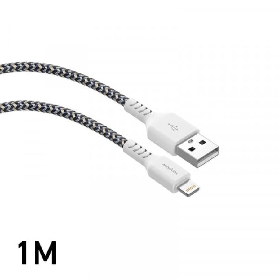 كيبل ايفون قماش ابيض USB To Lightning من شركة ووبو