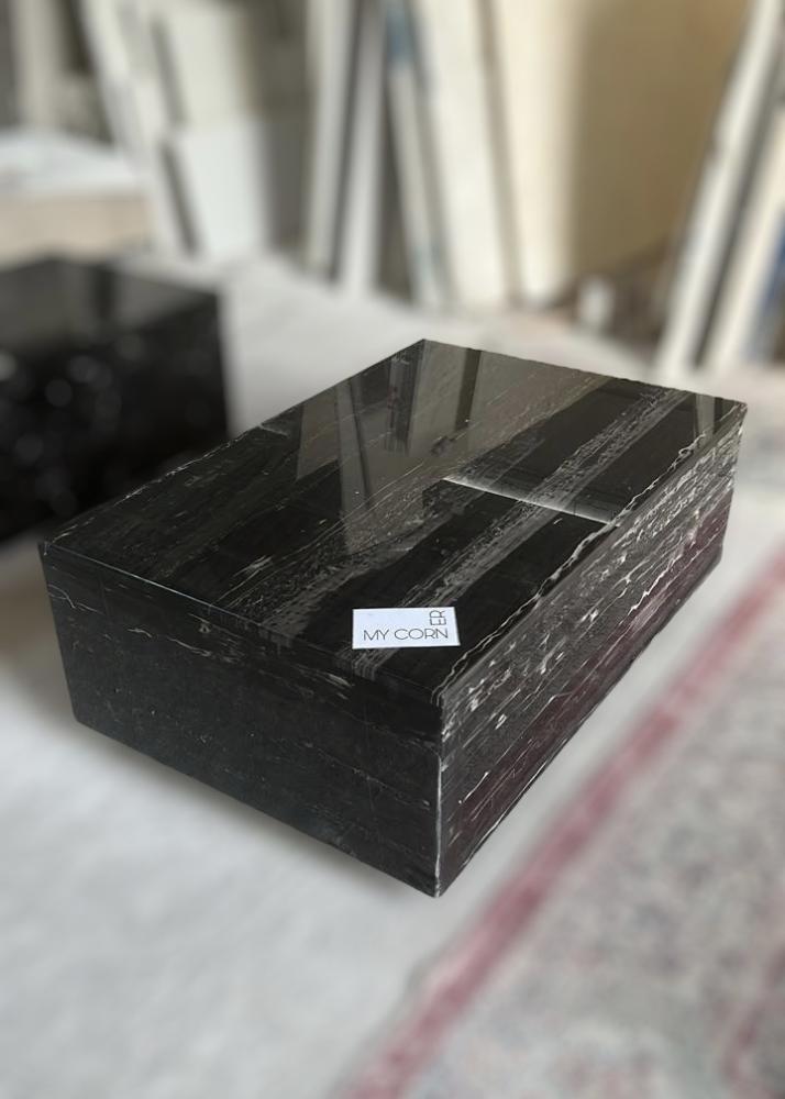 Black marble box table