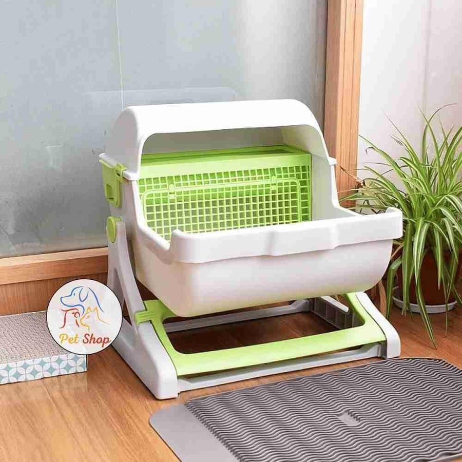 Cat Litter Box Large Tray Hooded Kitty Semi Automatic Training Pet Toilet Furniture