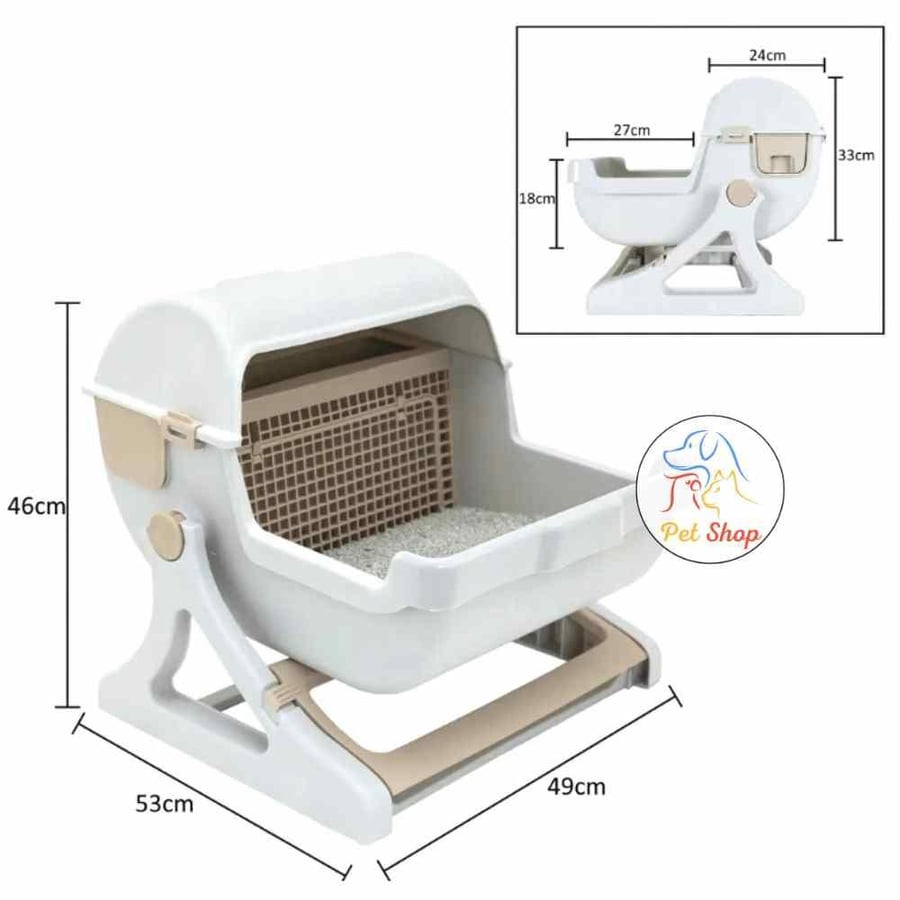Cat Litter Box Large Tray Hooded Kitty Semi Automatic Training Pet Toilet Furniture