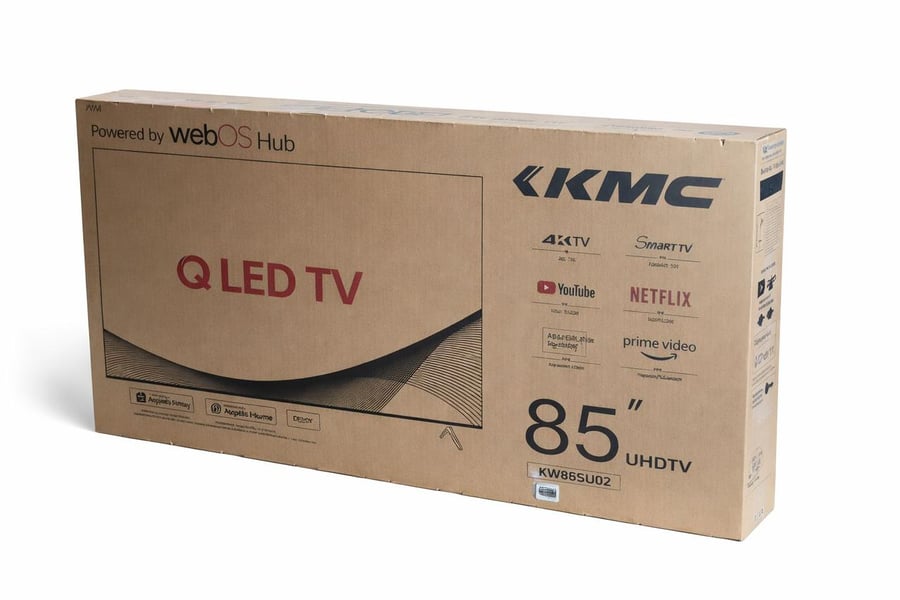 شاشة 85 بوصة كي ام سي KMC نظام تشغيل ويب ال جي LG رسيفر داخلي 2 ريموت ماجيك ماوس تحكم صوتي THINQ كيوليد QLED فور كي 4K نظام صوت دولبي