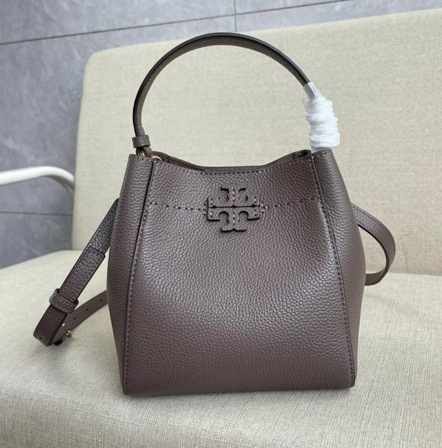 Tory Burch McGraw Small Tan Leather Bucket Bag