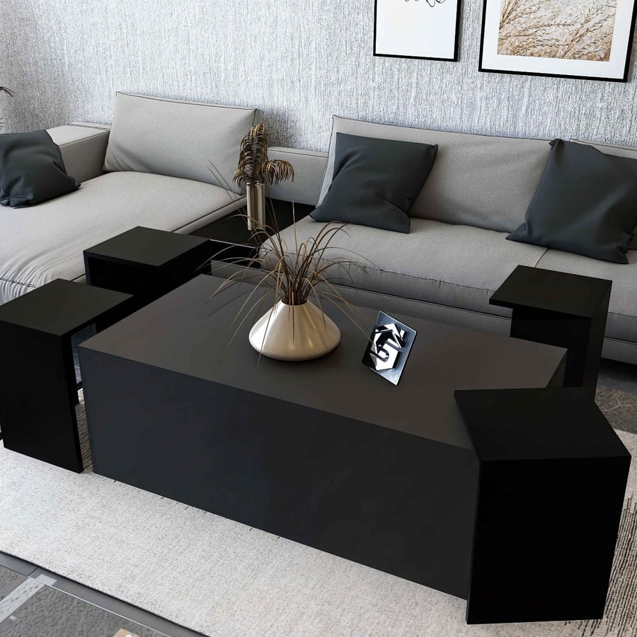 Coffee table with side tables, black and dark gray - Model CT61