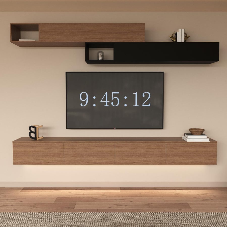 Brown 2060 TV stand with black accents and lighting - NewLusy model