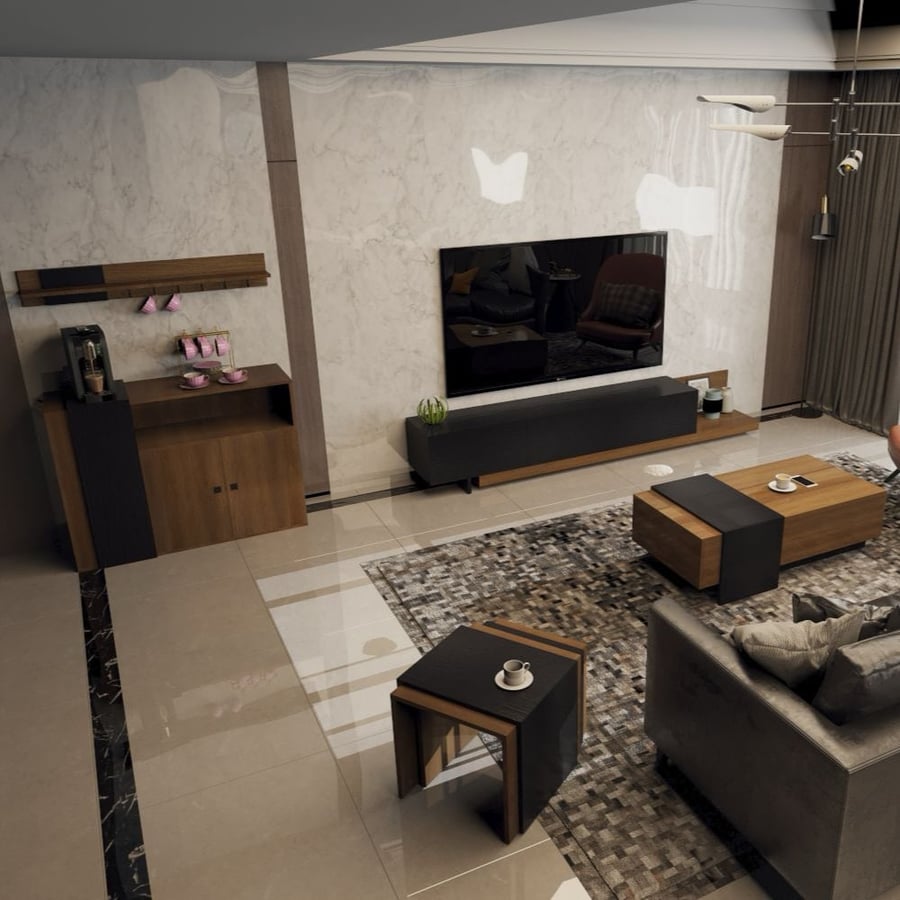 Sozan TV Table and Center Set, Brown and Black