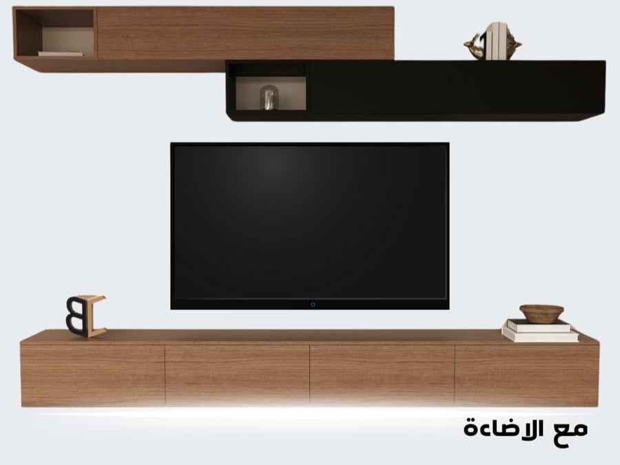 Brown 2060 TV stand with black accents and lighting - NewLusy model