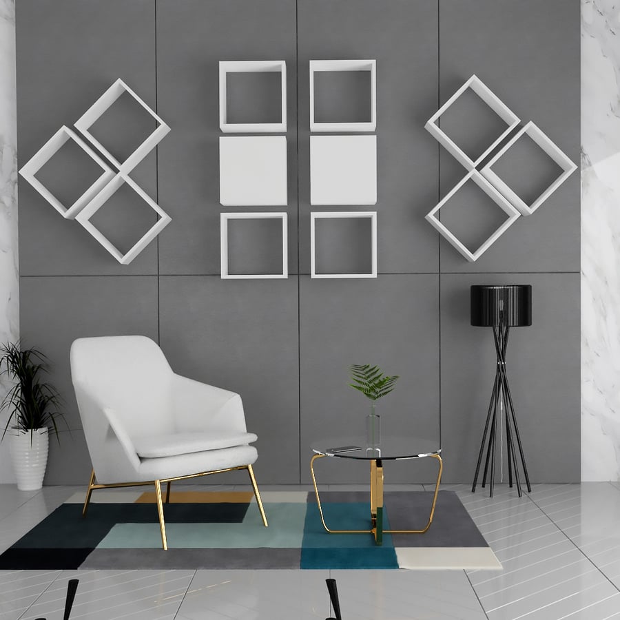 White wall shelf, 12 pieces - Model SHRAF-03