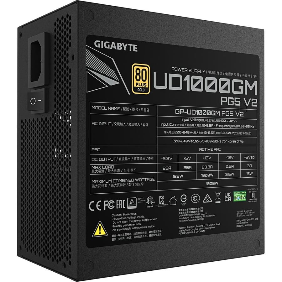 جيجابايت UD1000GM PG5 V2 مزود طاقة 1000 واط 80+ Gold معياري بالكامل