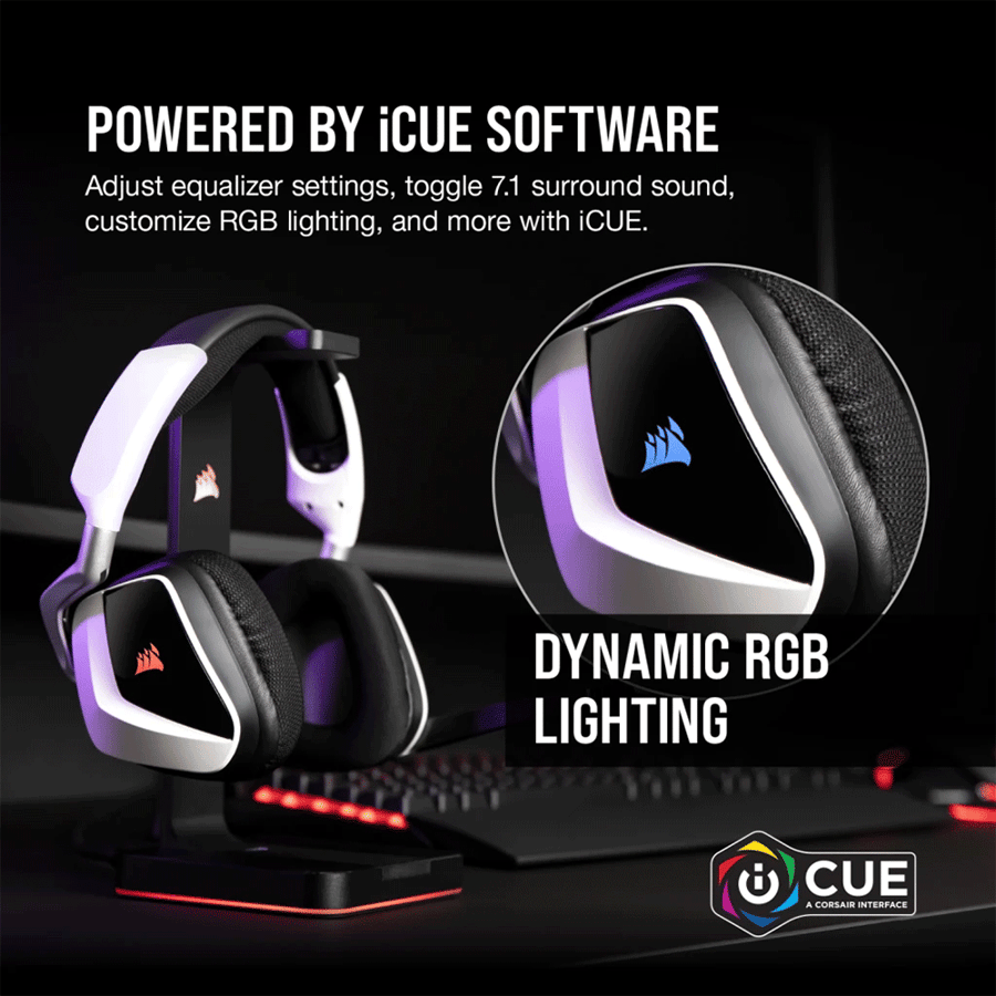 كورسير VOID RGB ELITE سماعة رأس لاسلكية للالعاب مع صوت 7.1 محيطي ابيض