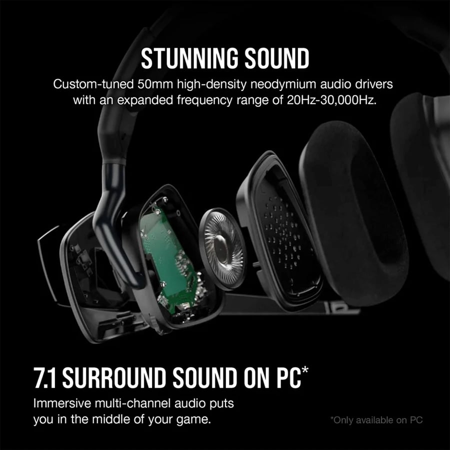 كورسير VOID RGB ELITE سماعة رأس لاسلكية للالعاب مع صوت 7.1 محيطي اسود