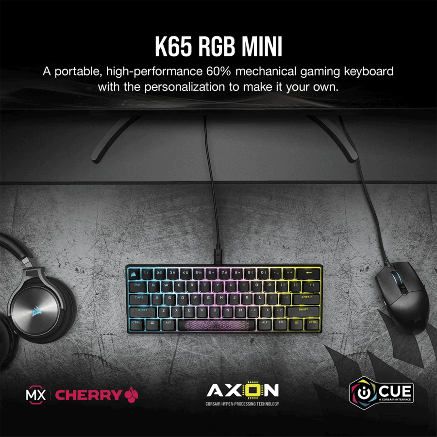 كورسير K65 RGB MINI كيبورد العاب ميكانيكي 60% سويتش CHERRY MX احمر