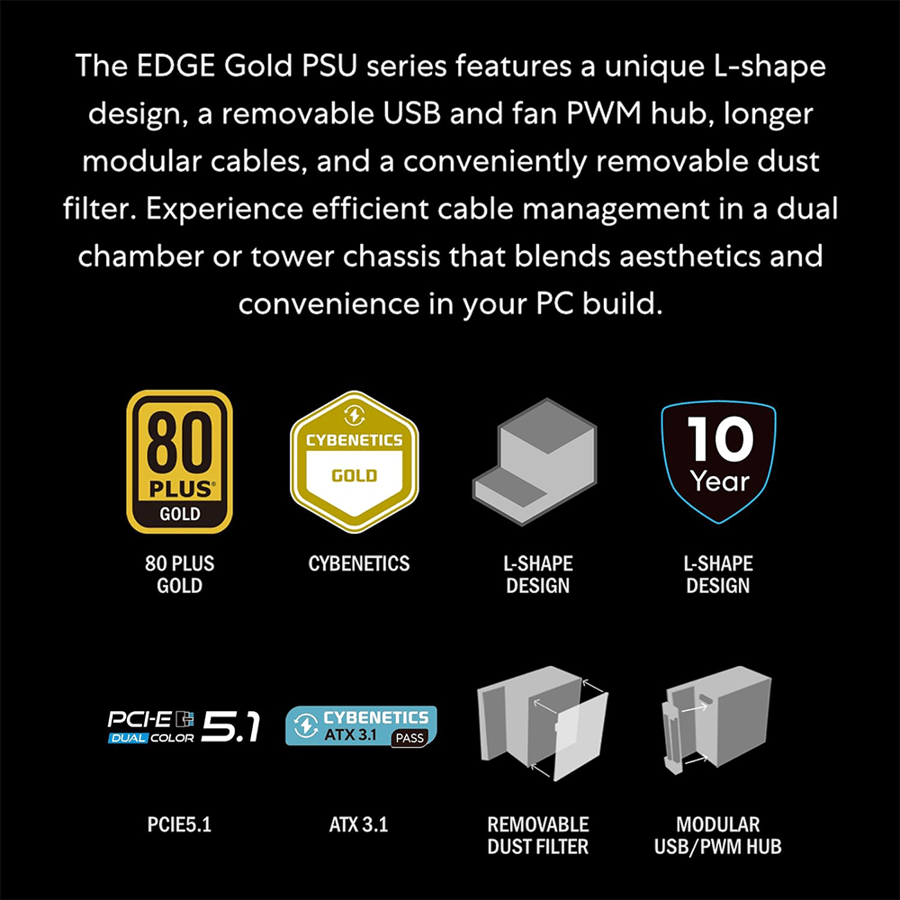 ليان لي EDGE GOLD 1200W مزود طاقة جولد قابل للتخصيص مع موزع USB داخلي