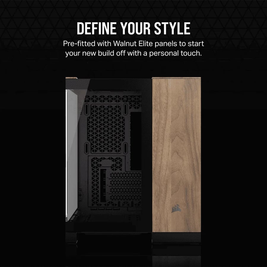 كورسير 2500X كيس بي سي بحجم Micro ATX بحجرتين منفصلتين أسود/خشب الجوز