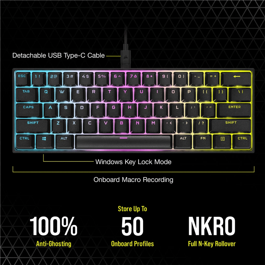 كورسير K65 RGB MINI كيبورد العاب ميكانيكي 60% سويتش CHERRY MX احمر