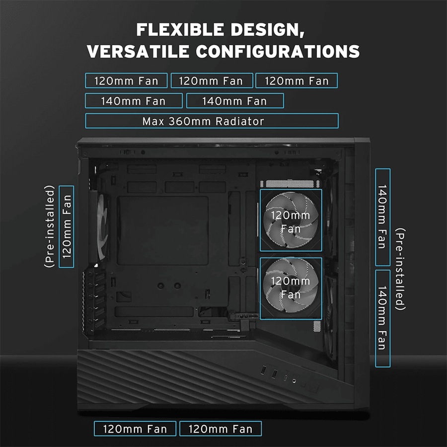 ليان لي Vector V150 INF كيس Micro-ATX بانل Infinity Mirror مع 3 مراوح ARGB