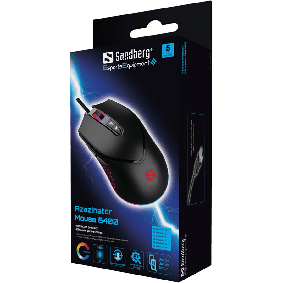 ساندبيرج Azazinator Mouse 6400 ماوس سلكي للالعاب 6400PDI بإضاءة RGB