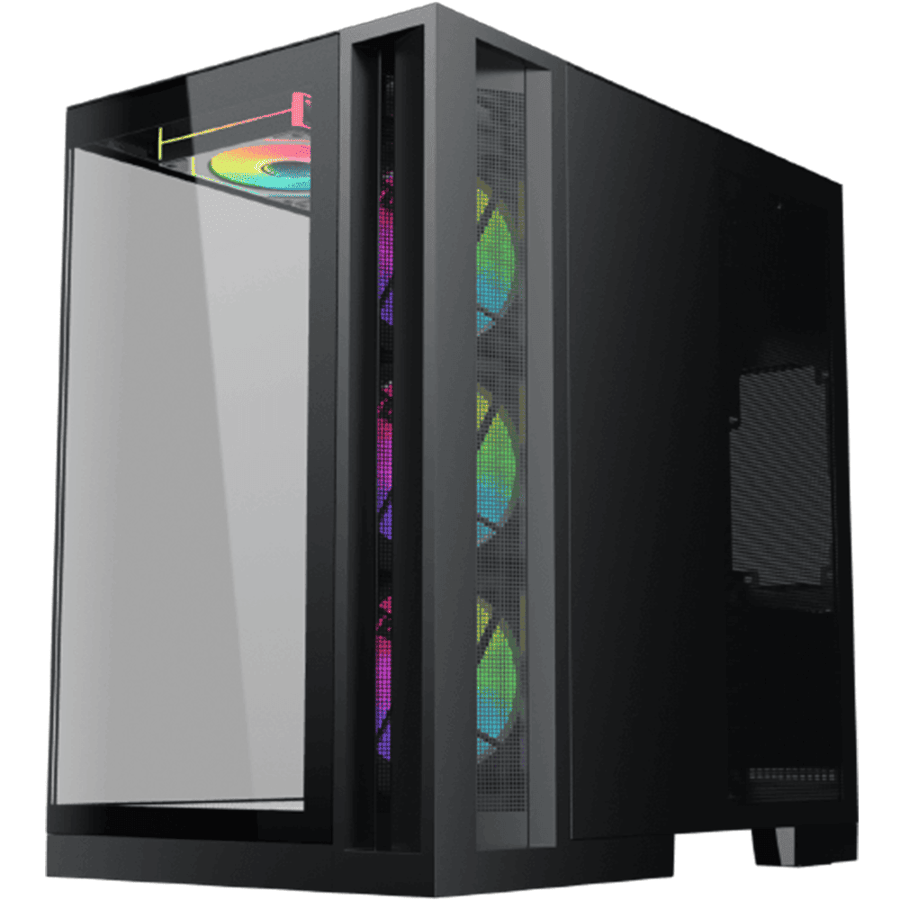 زيجماتيك Aqua 7 كيس بي سي E-ATX Mid Tower بانورامي مع 8 مراوح ARGB