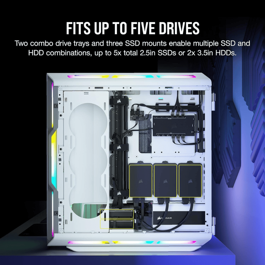 كورسير iCUE 5000T RGB Tempered Glass Mid-Tower ATX PC كيس بي سي ابيض