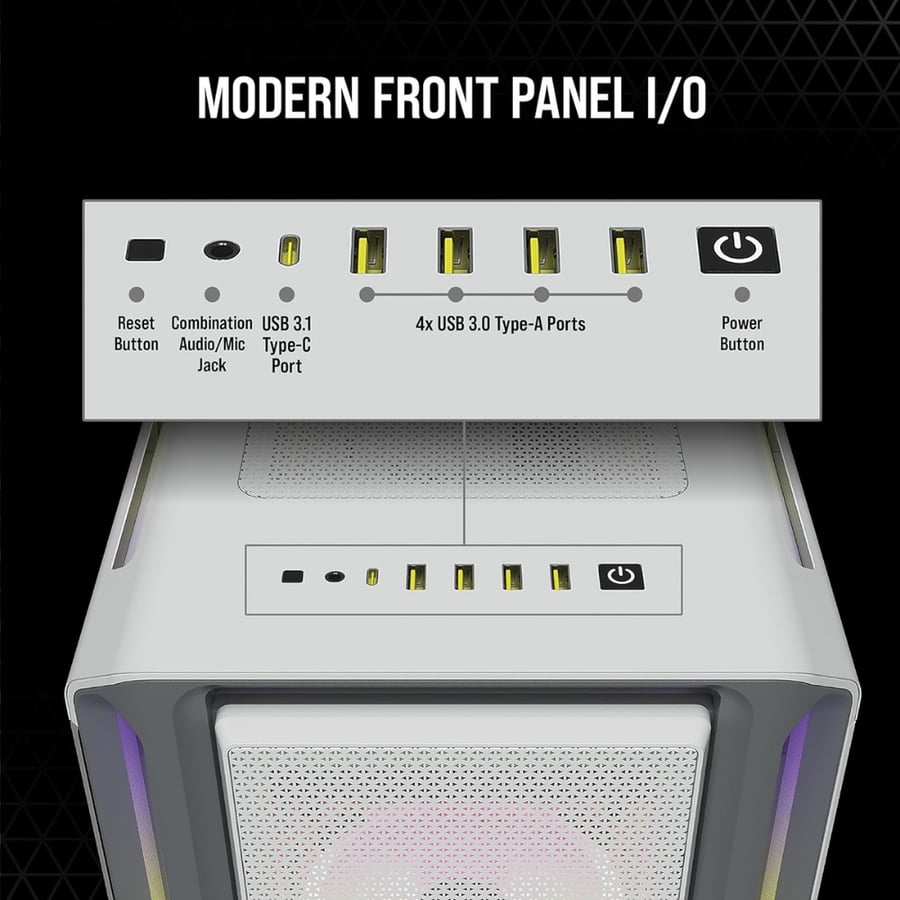كورسير iCUE 5000T RGB Tempered Glass Mid-Tower ATX PC كيس بي سي ابيض