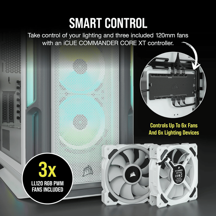 كورسير iCUE 5000T RGB Tempered Glass Mid-Tower ATX PC كيس بي سي ابيض