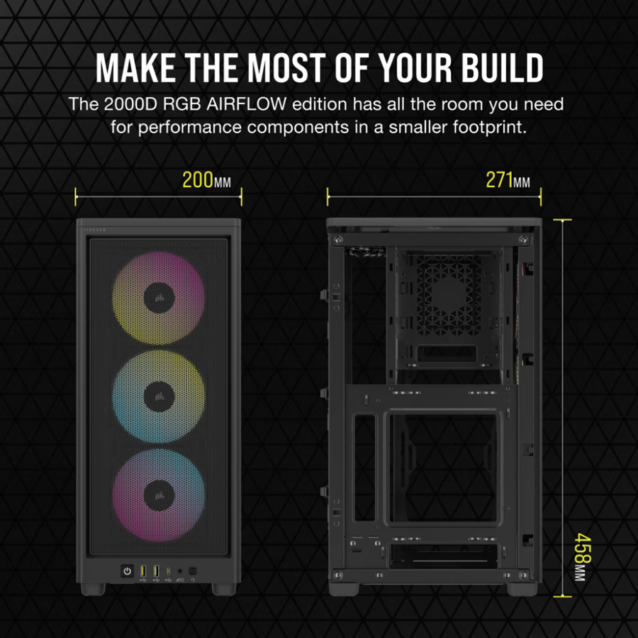 كورسير 2000D RGB AIRFLOW كيس بي سي بحجم Mini-ITX - اسود