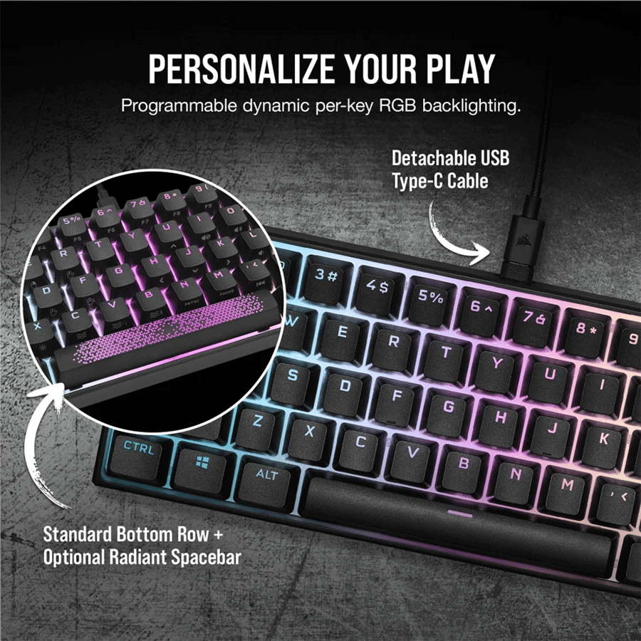 كورسير K65 RGB MINI كيبورد العاب ميكانيكي 60% سويتش CHERRY MX احمر