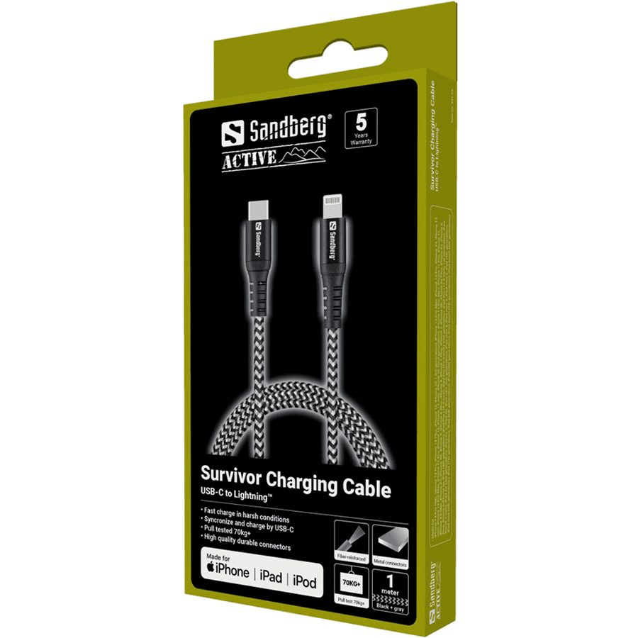 ساندبيرج Survivor USB-C PD-Lightning 1m كابل شحن لجوالات ابل