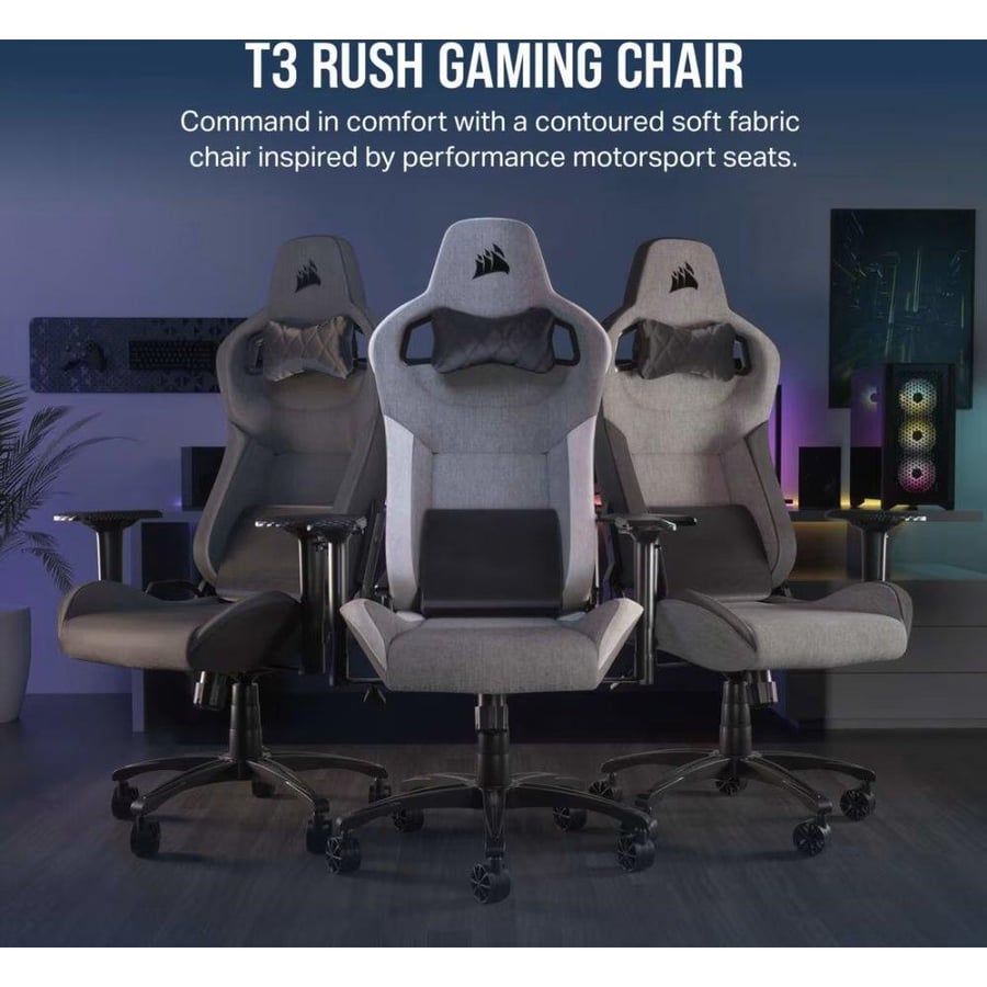 كورسير T3 RUSH Fabric Gaming Chair 2023 Grey/Charcoal كرسي ألعاب قماشي