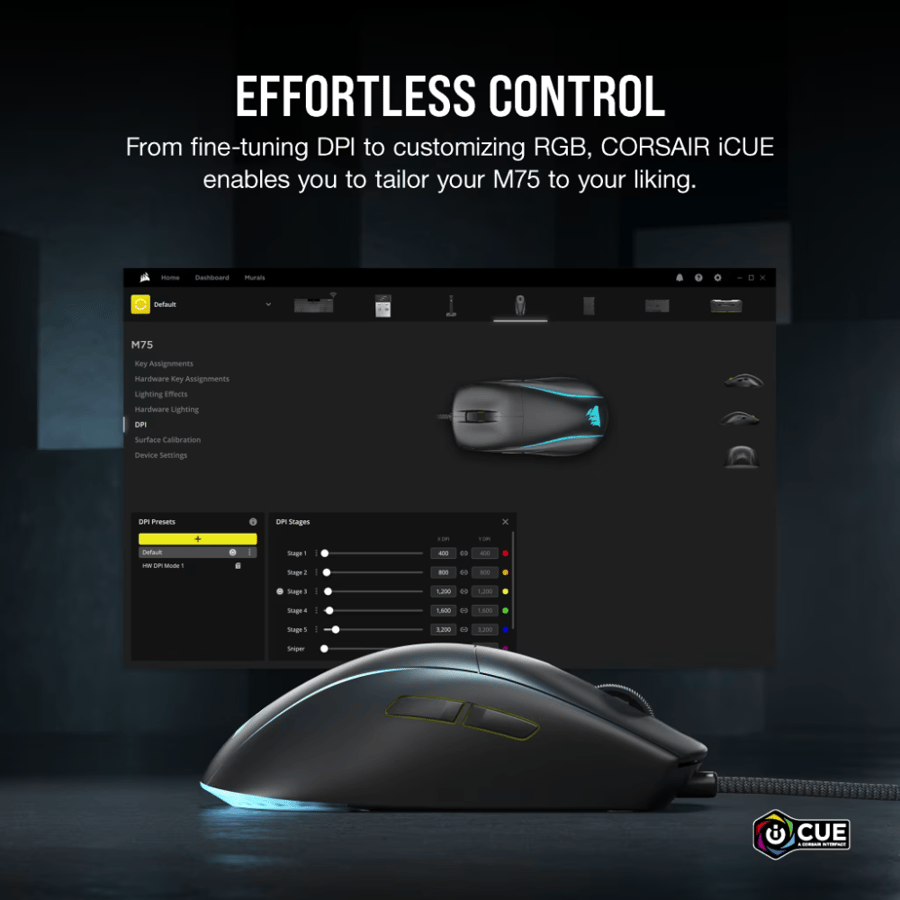 كورسير M75 Lightweight RGB ماوس العاب سلكي خفيف الوزن