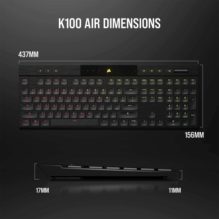 كورسير K100 AIR WIRELESS RGB كيبورد العاب ميكانيكي فائقة النحافة
