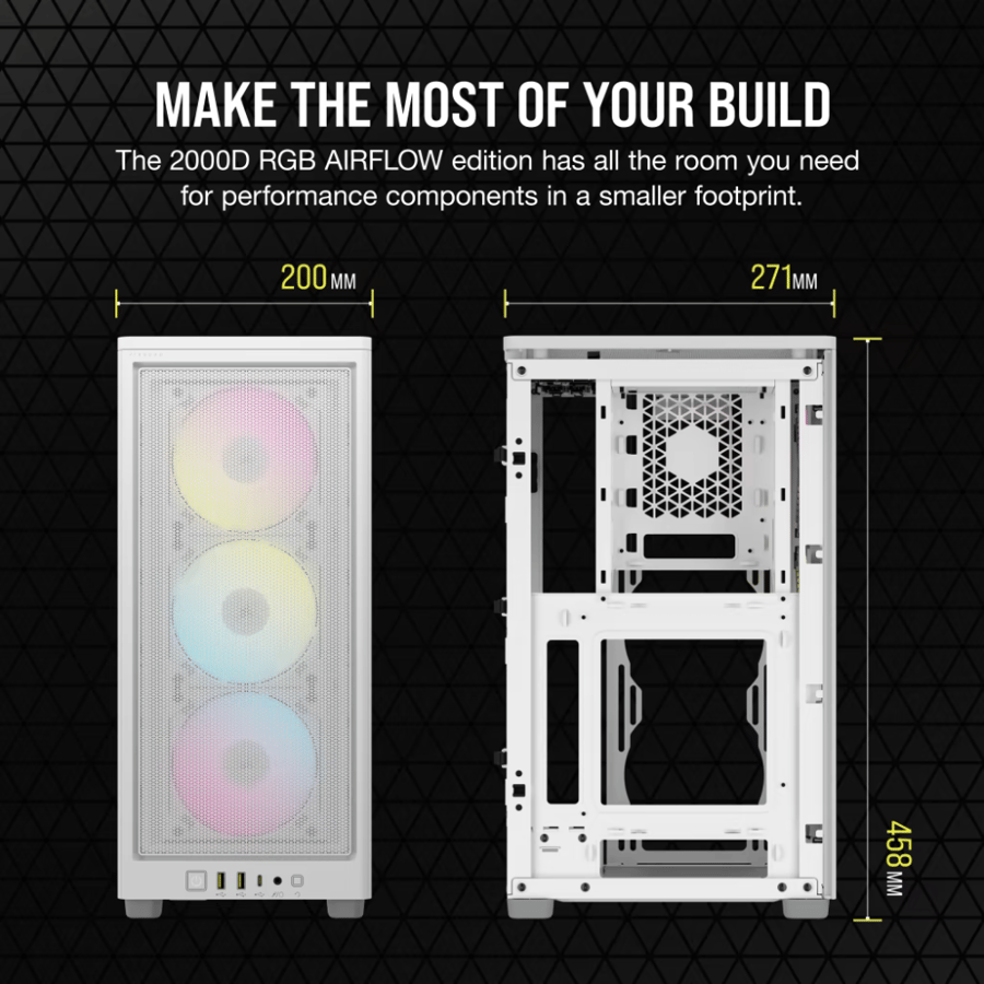 كورسير 2000D RGB AIRFLOW كيس بي سي بحجم Mini-ITX - ابيض