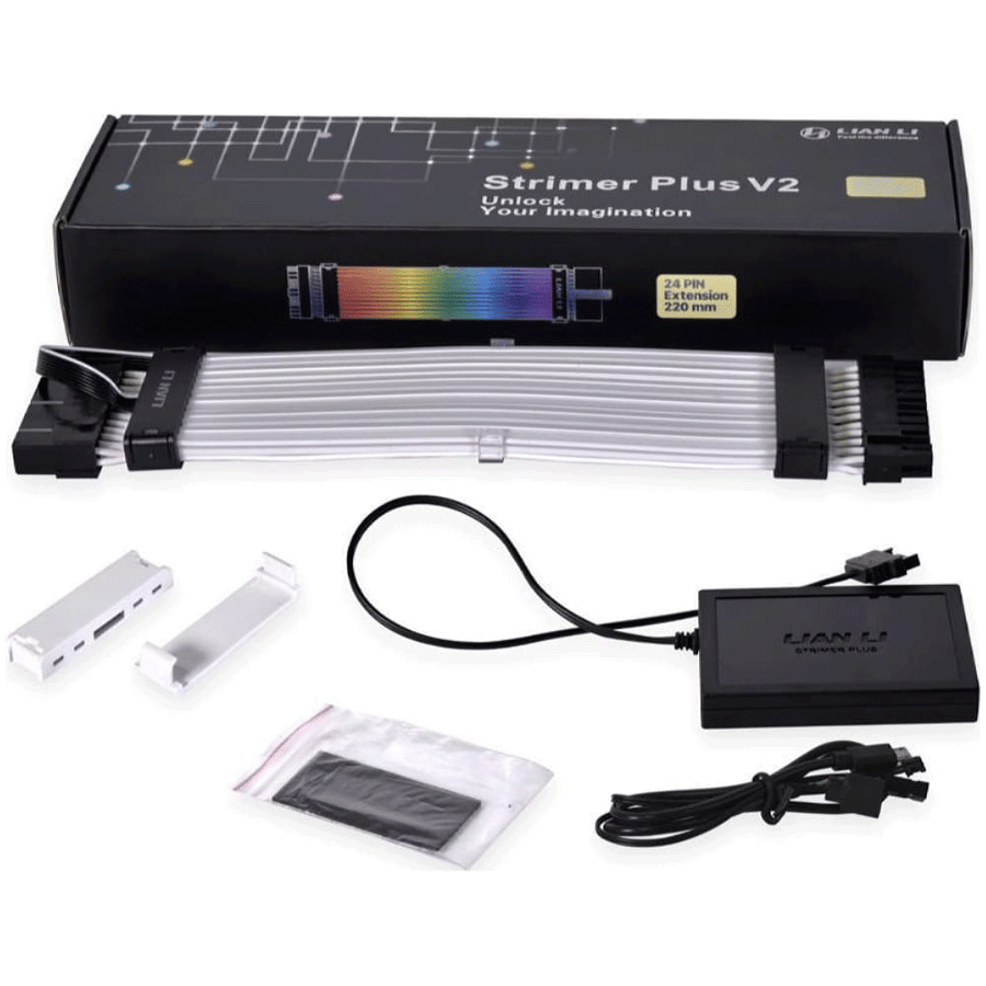 ليان لي Strimer Plus V2 24-pin كابل تمديد بإضاءة ARGB للوحة الأم