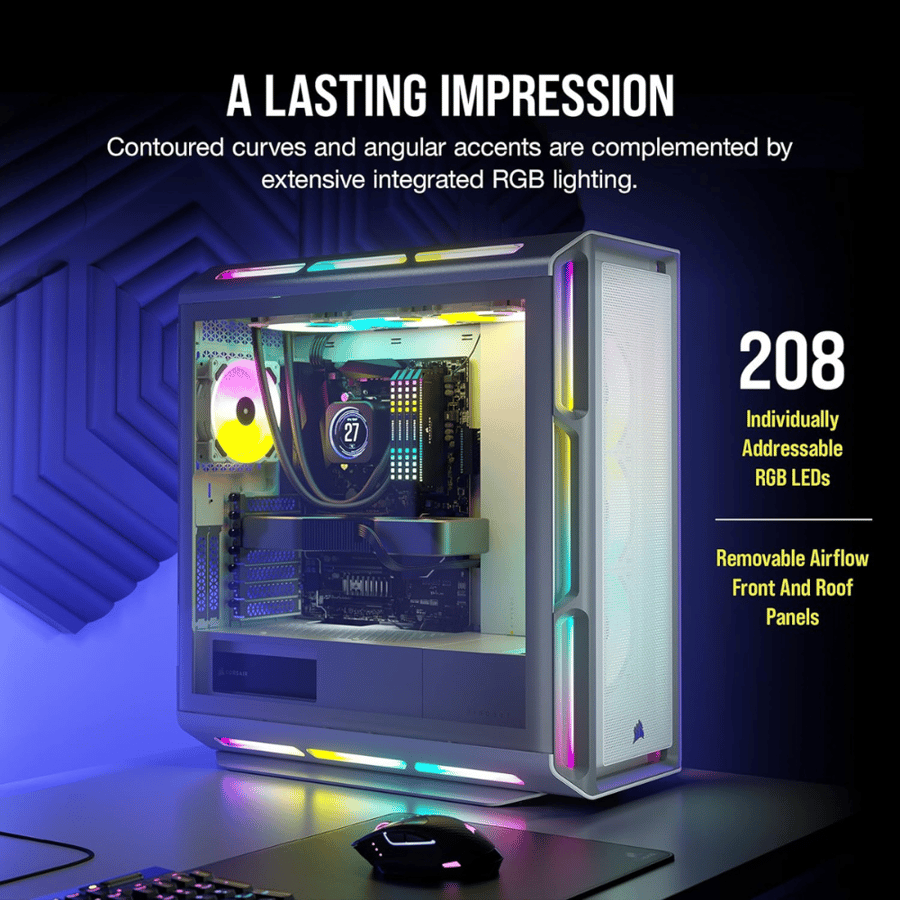 كورسير iCUE 5000T RGB Tempered Glass Mid-Tower ATX PC كيس بي سي ابيض