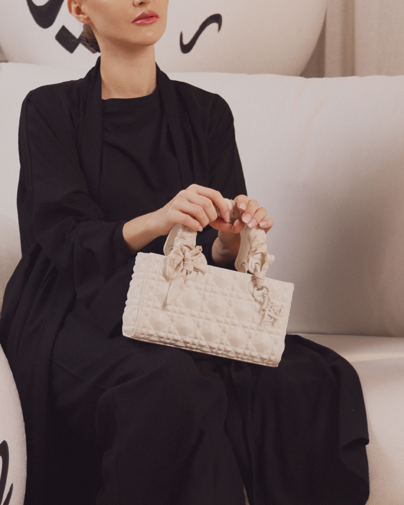Women's bag with embossed white leather