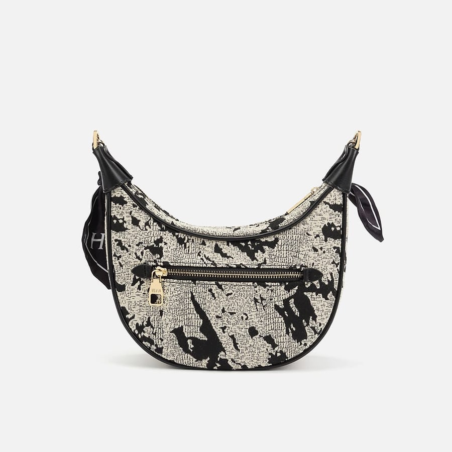Women's leather handbag in silver and black